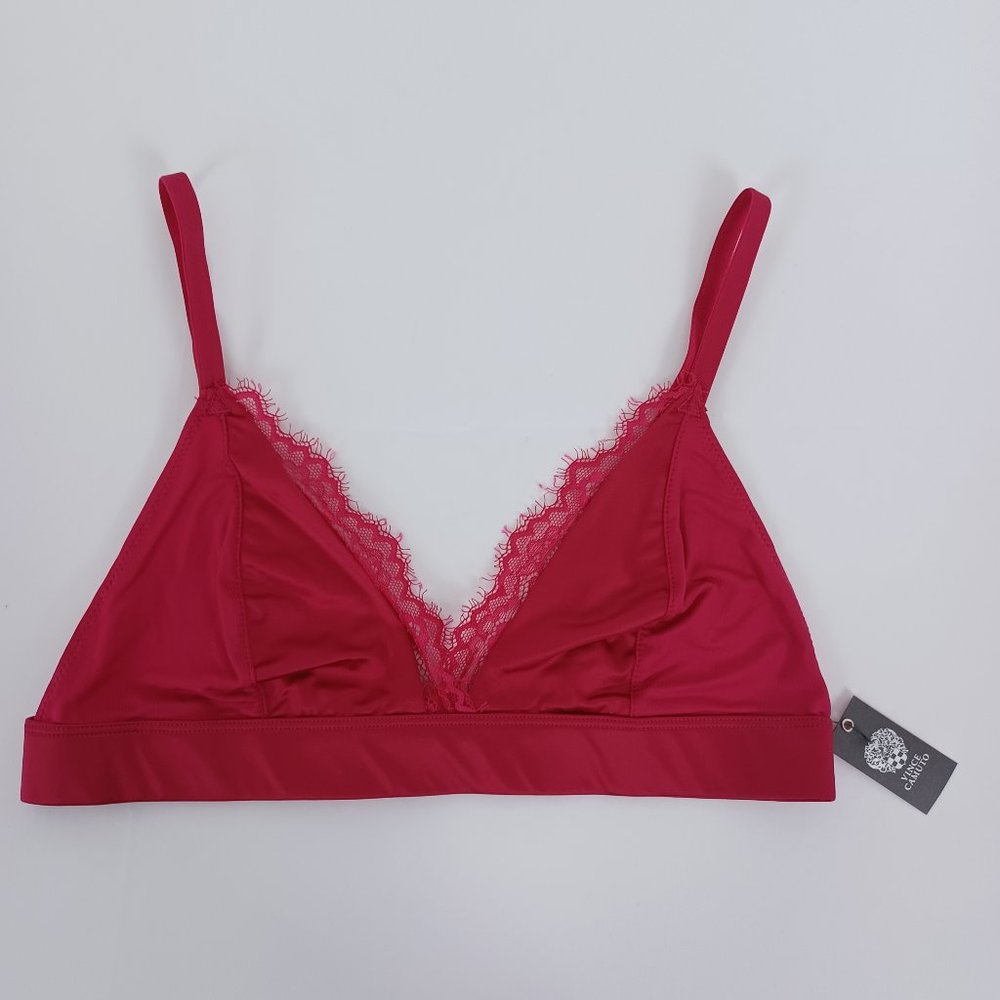 Vince Camuto Cerise (Deep Reddish Pink) Satin Lace-Trimmed Bralette (VC10754)